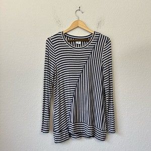 CABI #3228 Long Sleeve Striped Ernest Tee Tunic Top Navy/Cream